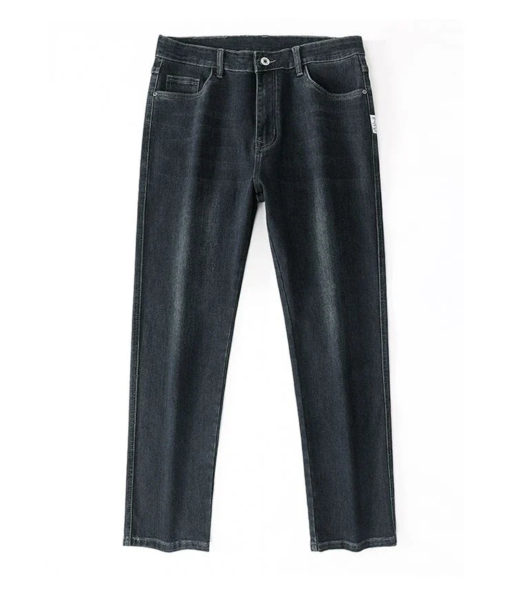 Men's Spring Autumn Soft Baggy Jeans Casual Straight Stretch Wide-Leg Business Denim Pants Versatile Comfortable Loose Trousers