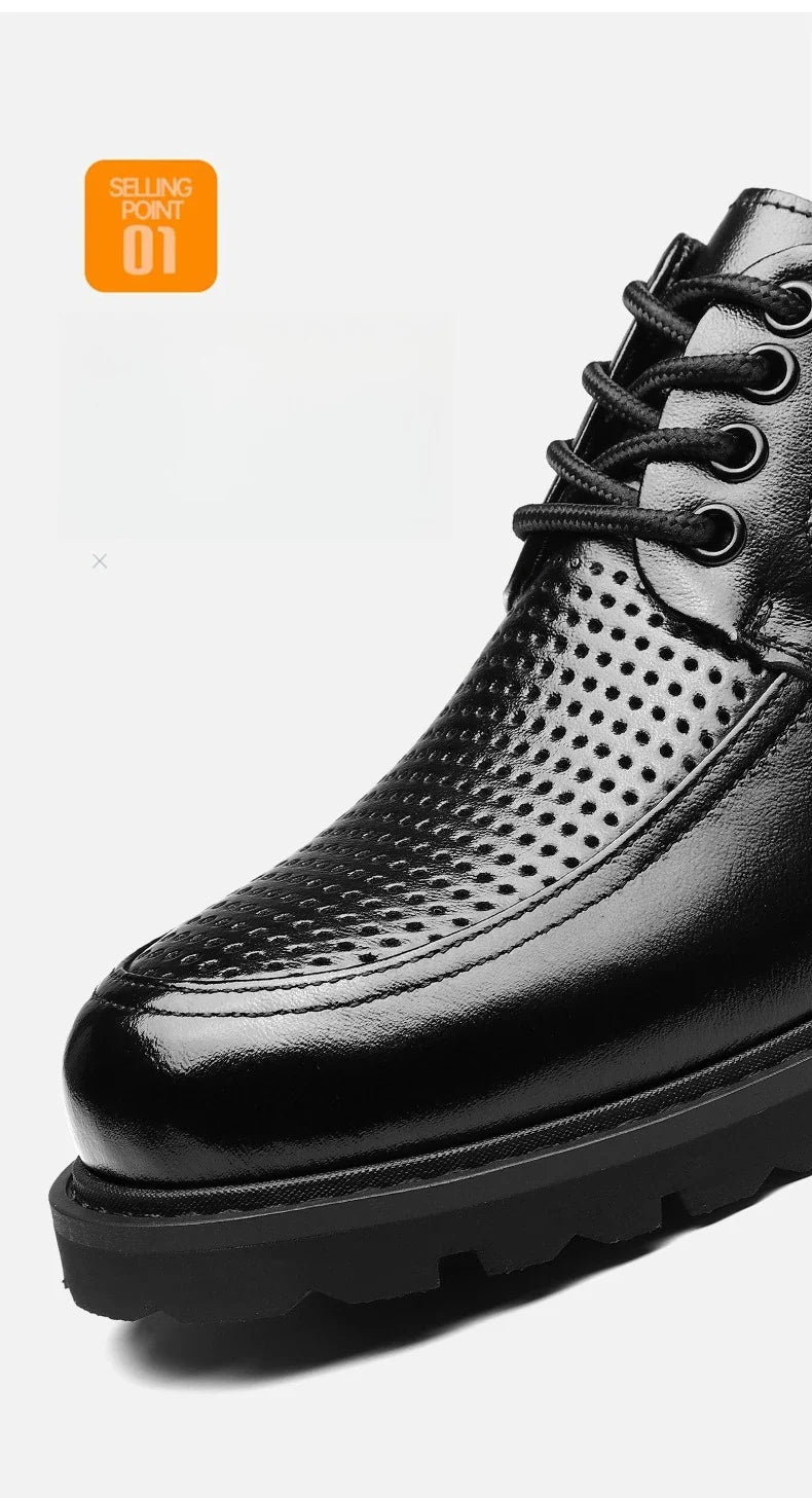 2026 Summer New Hallow Leather Shoes for Men Black Fashion Business Dress Shoes Male Lace Designer Platform Shoe Man
