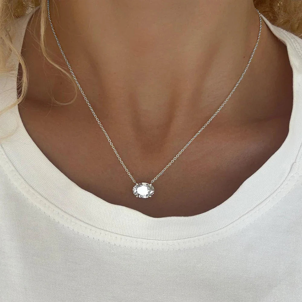 East West Oval Cut Moissanite Pendant Necklace for Women 1/2carat Solitaire Diamond Neck Chain 925 Sterling Silver Fine Jewelry
