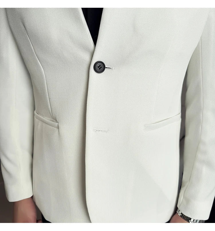 New Chinese Stand-Up Collar Suit Jacket High Quality Waffle Business Slim Fit Men's Social Party Suit Dress Men's clothing 5XL-M