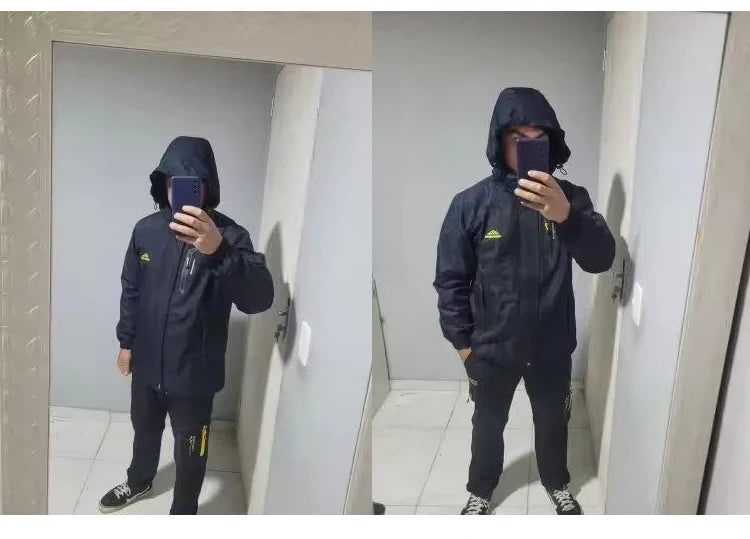 Men's Autumn Hiking Jacket Hooded Removable Waterproof Lightweight Rain Coat Trekking Outdoor Camping Casual Sportswear