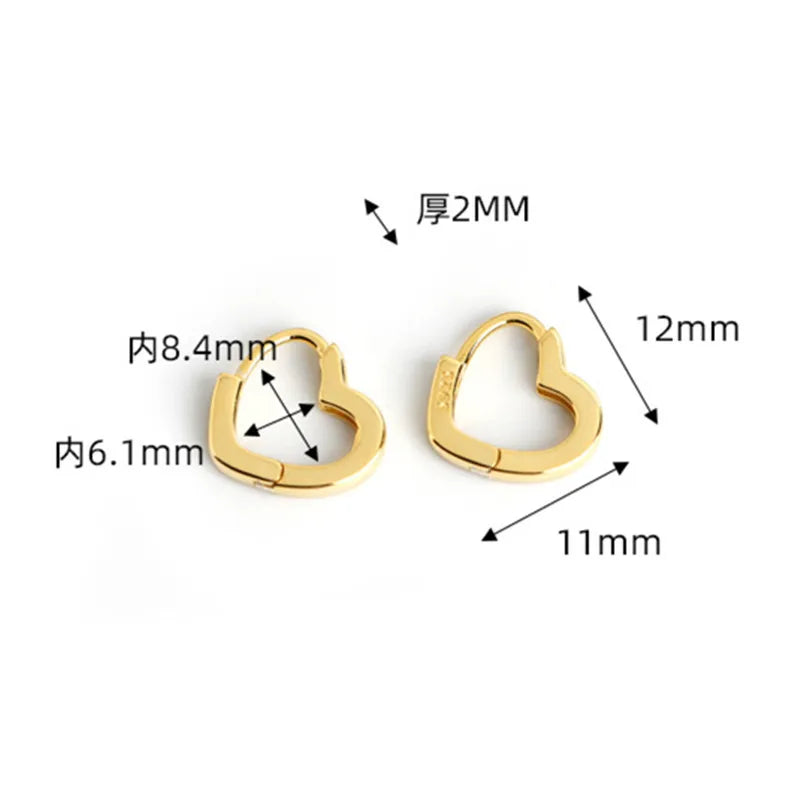 925 Sterling Silver INS Minimalism Sweet Love Heart CZ Zircon Hoop Earrings For Women Girl Small Ear Buckle Jewelry Gift