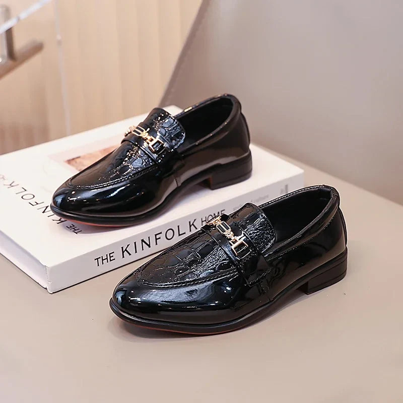 Boys Leather Shoes Black Classic Children Formal Shoes Point Toes Soft Bottom 2026 Spring Autumn Kids Flat Shoes British Style
