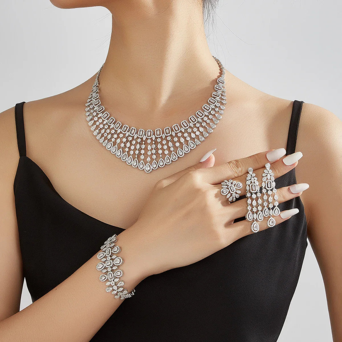 New Elegantly Quality Dress Jewelry Luxury Necklace Earrings Sets Cubic Zirconia Jewelry Sets Women Bridal Wedding