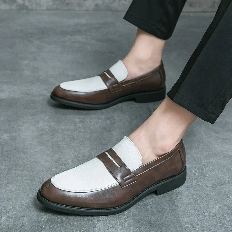 Fashion Color Mixed Mens Party Loafers Black White Business Leather Shoes Luxury Goods Summer New Coffee White Slip-On Shoes