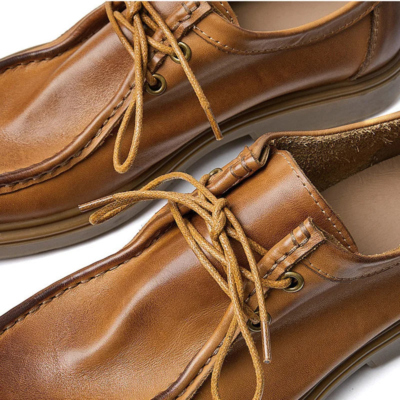 New Genuine Leather Men's Shoes Retro Soft Cowhide Men's Shoes British Business Casual Dress Lacing Soft Sole Leather Shoes