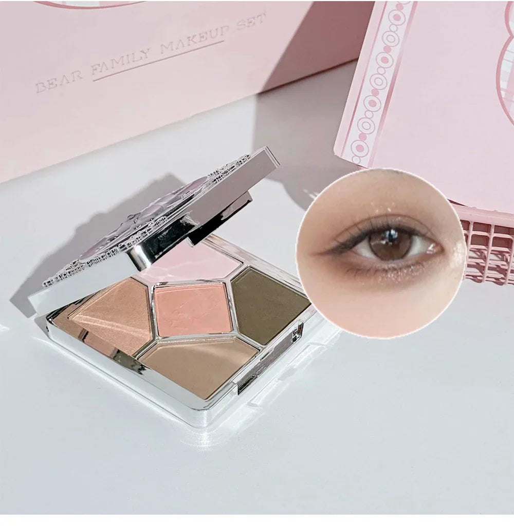 7PCs Multipurpose Makeup Sets Include 3 Matte Lip Mud,1 Pressed Powder,1 Blush,1 Eyes Palette And Necklace Cosmetics
