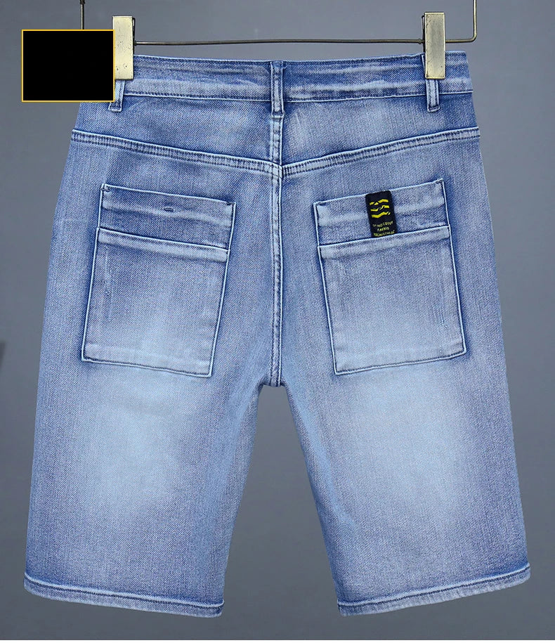 Men's Straight Casual Denim Shorts Simple Solid Color Slim Jeans Comfortable Breathable Bermuda Short Pants Summer