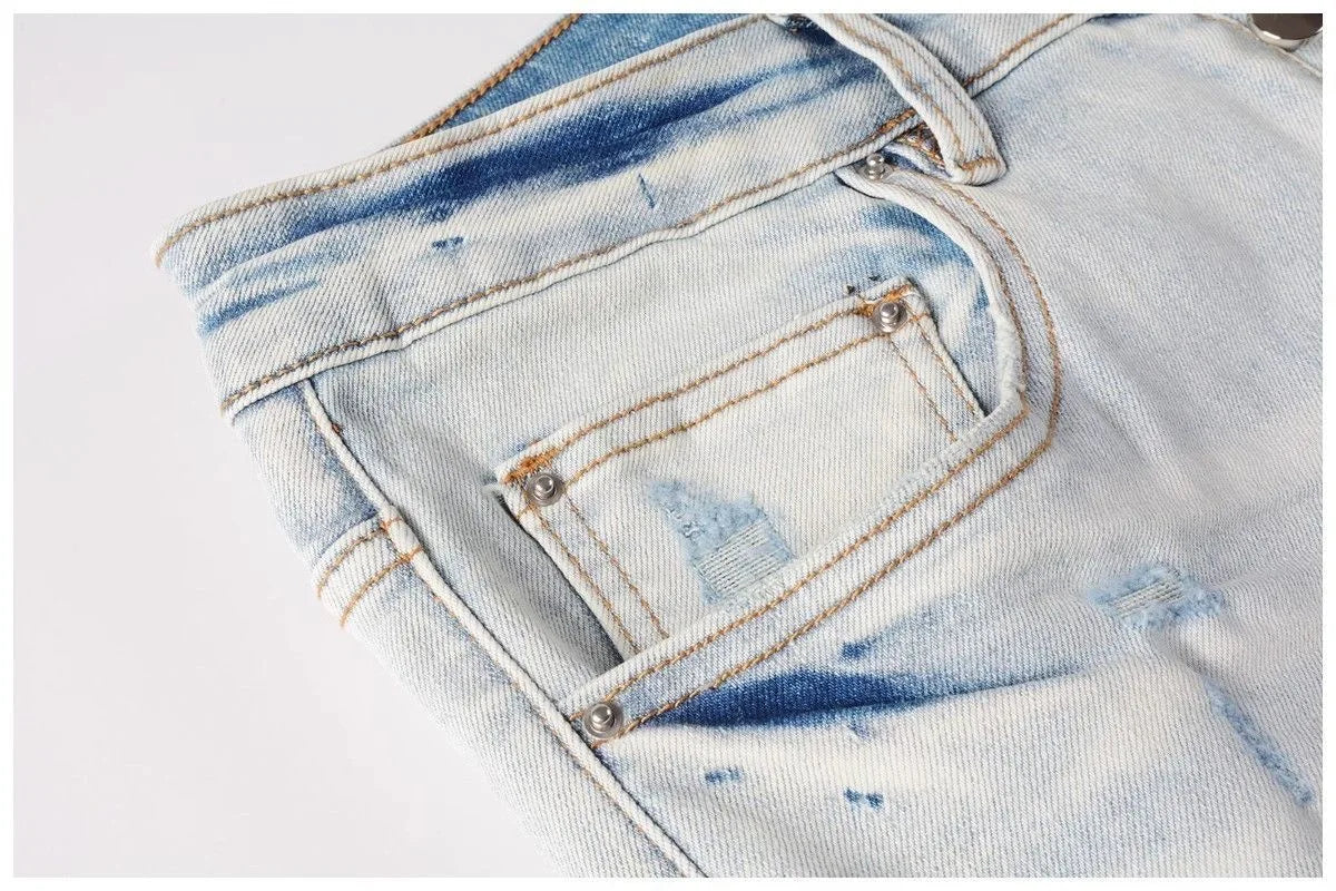 Spring and Autumn New Trend Solid Color Straight Tube Ripped Stretch Jeans Men Casual Comfortable Breathable High-Quality Jeans