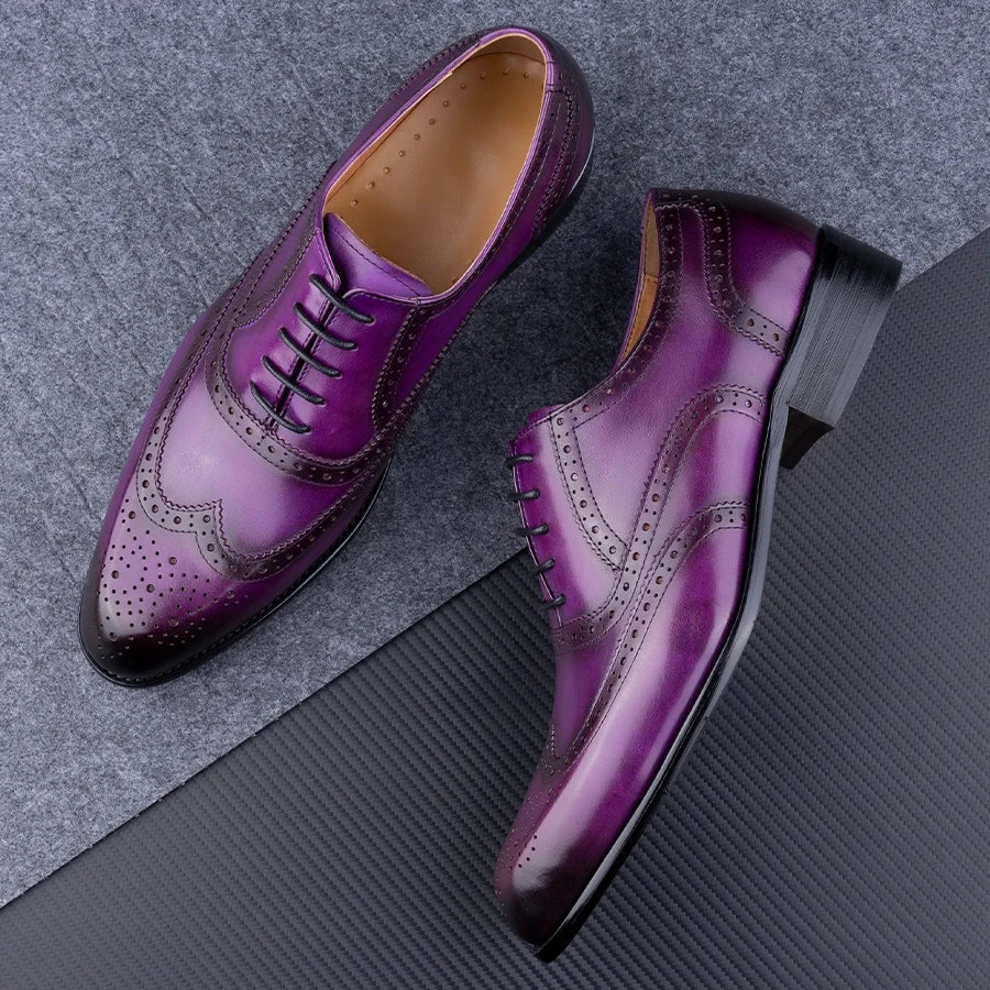 Fashion New Trend Oxford Shoe Mens Handmade Carving Craft Wedding Party Shoes Elegant Genuine Leather Lace Up Derby Shoes
