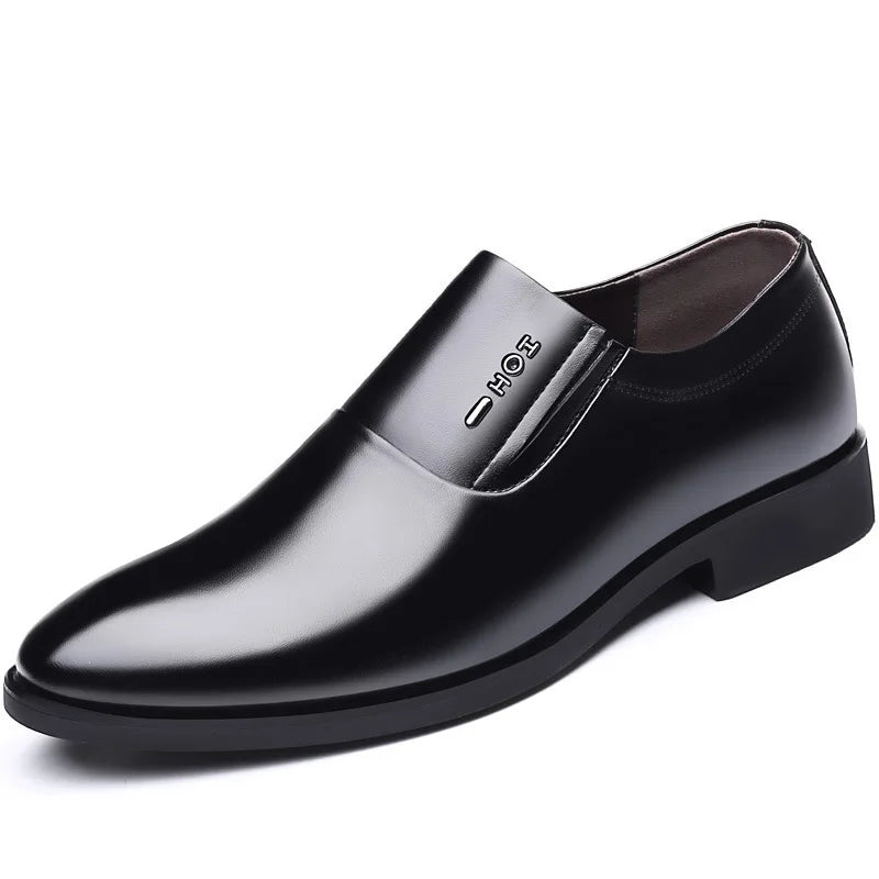 2026 New Men's Leather Slip-On Dress Shoes Formal Business Casual Loafers Male Fashion Non-slip Office Wedding Shoes Man