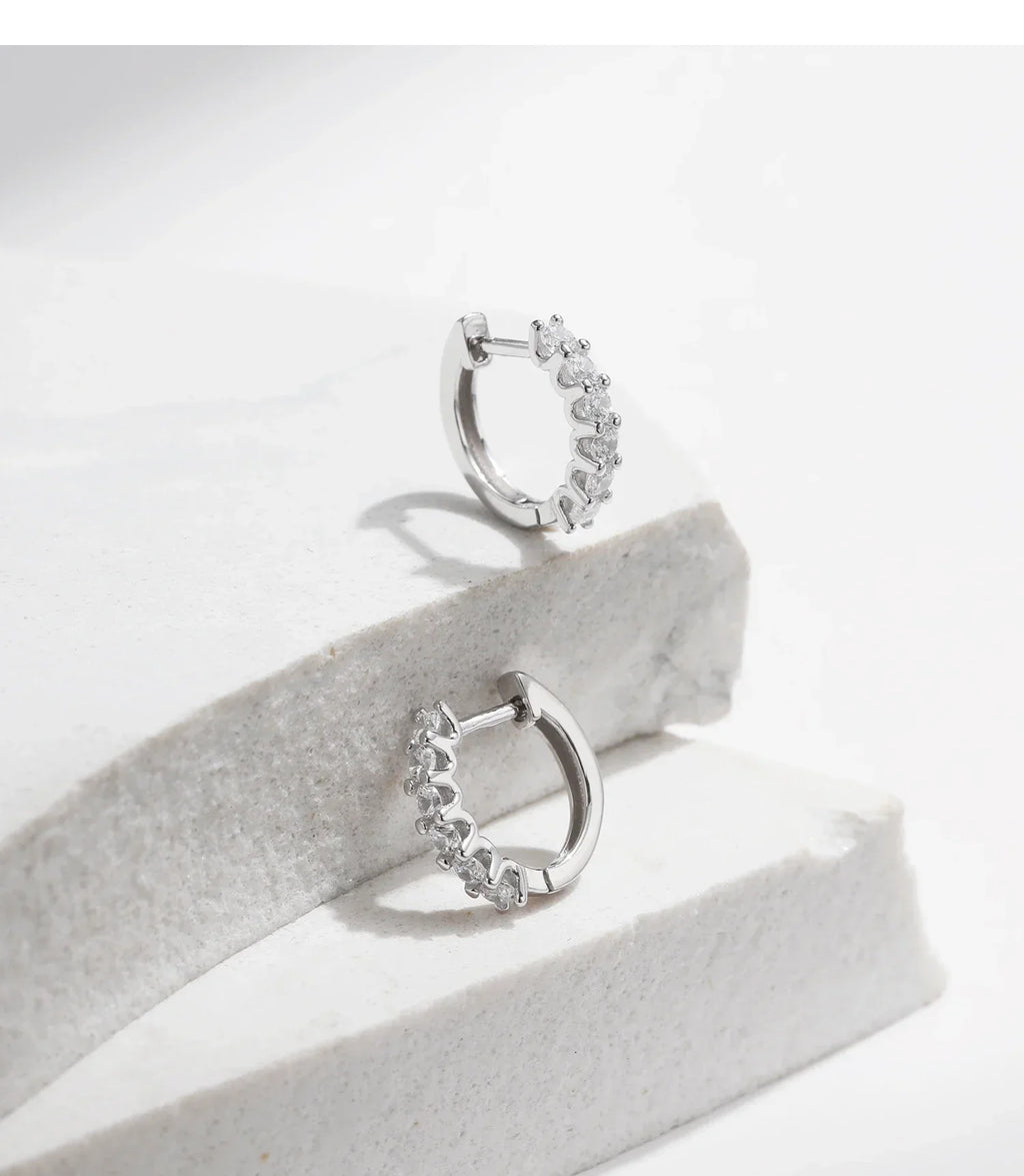 D Color Moissanite Small Hoop Earrings 925 Sterling Silver Hollow Sparkling Ear Buckles For Women Wedding Fine Jewelry