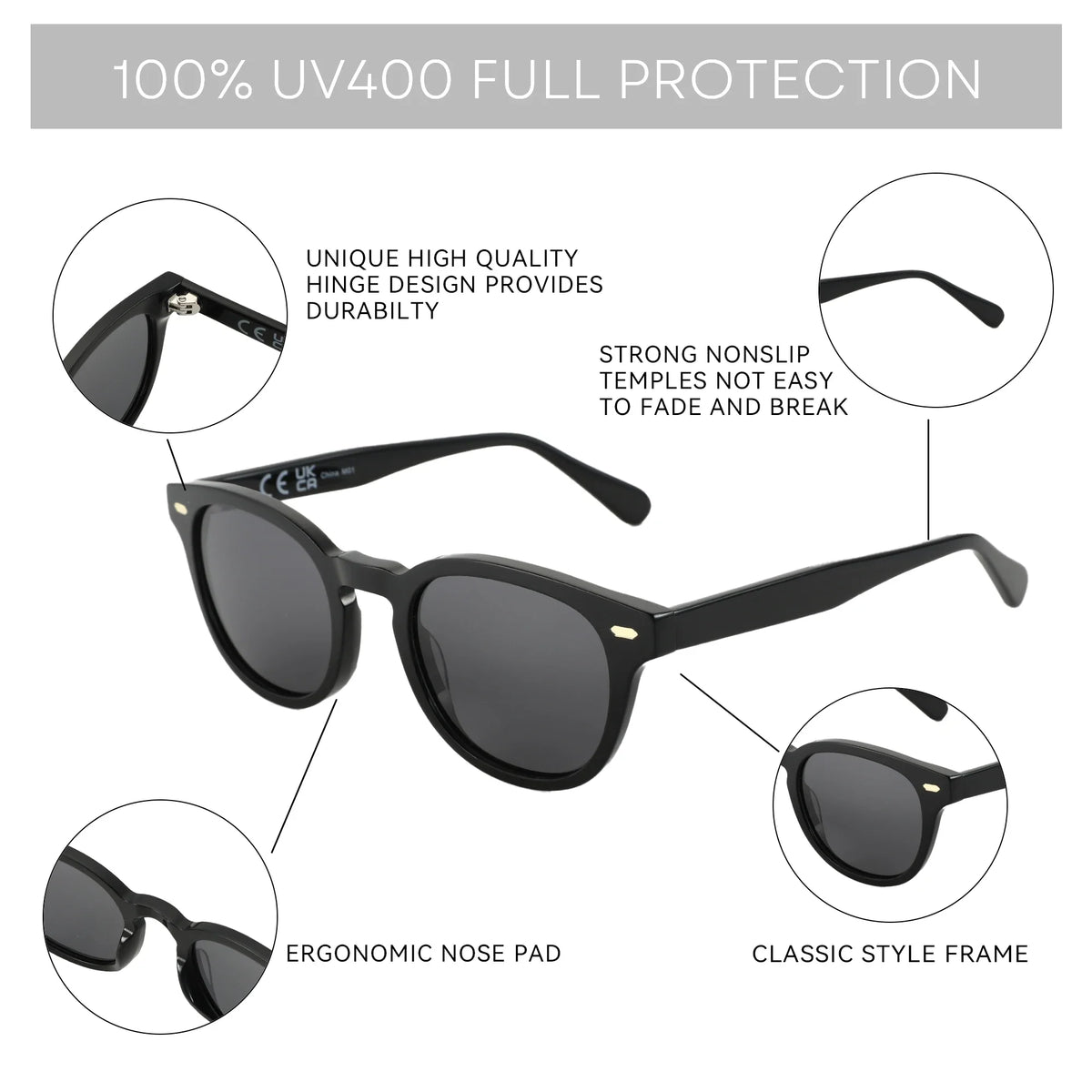 Classical High-quality Acetate Polarized Sunglasses Unisex UV400 Protection Shade Retro Round Sun Glasses ZS6211