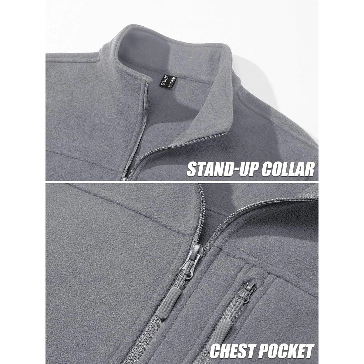 Men's Thermal Warm Fleece Jacket Stand Collar Full Zip Windbreaker Multiple-pockets Outerwear Working Hiking Coat