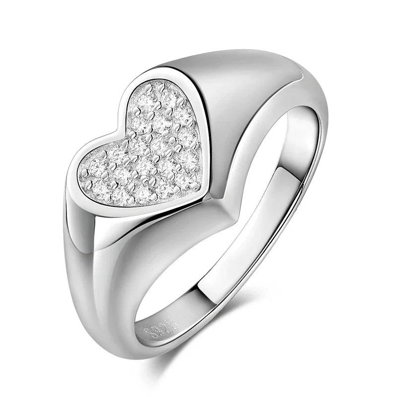 1.2mm Heart All Moissanite Rings for Women Sparkling Luxury Quality Fine Jewelry S925 Sterling Silver Plated 18k Band