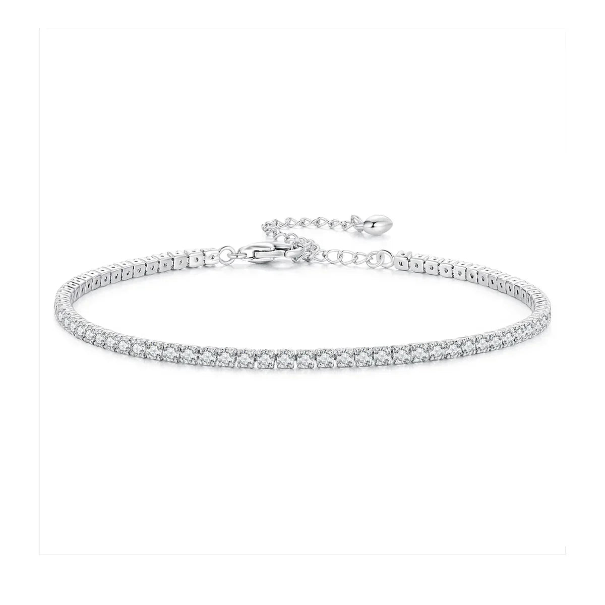 925 Sterling Silver Women Adjustable Tennis Bracelet - Platinum Plated Clear 3mm Cubic Zirconia Classic Tennis Bracelet