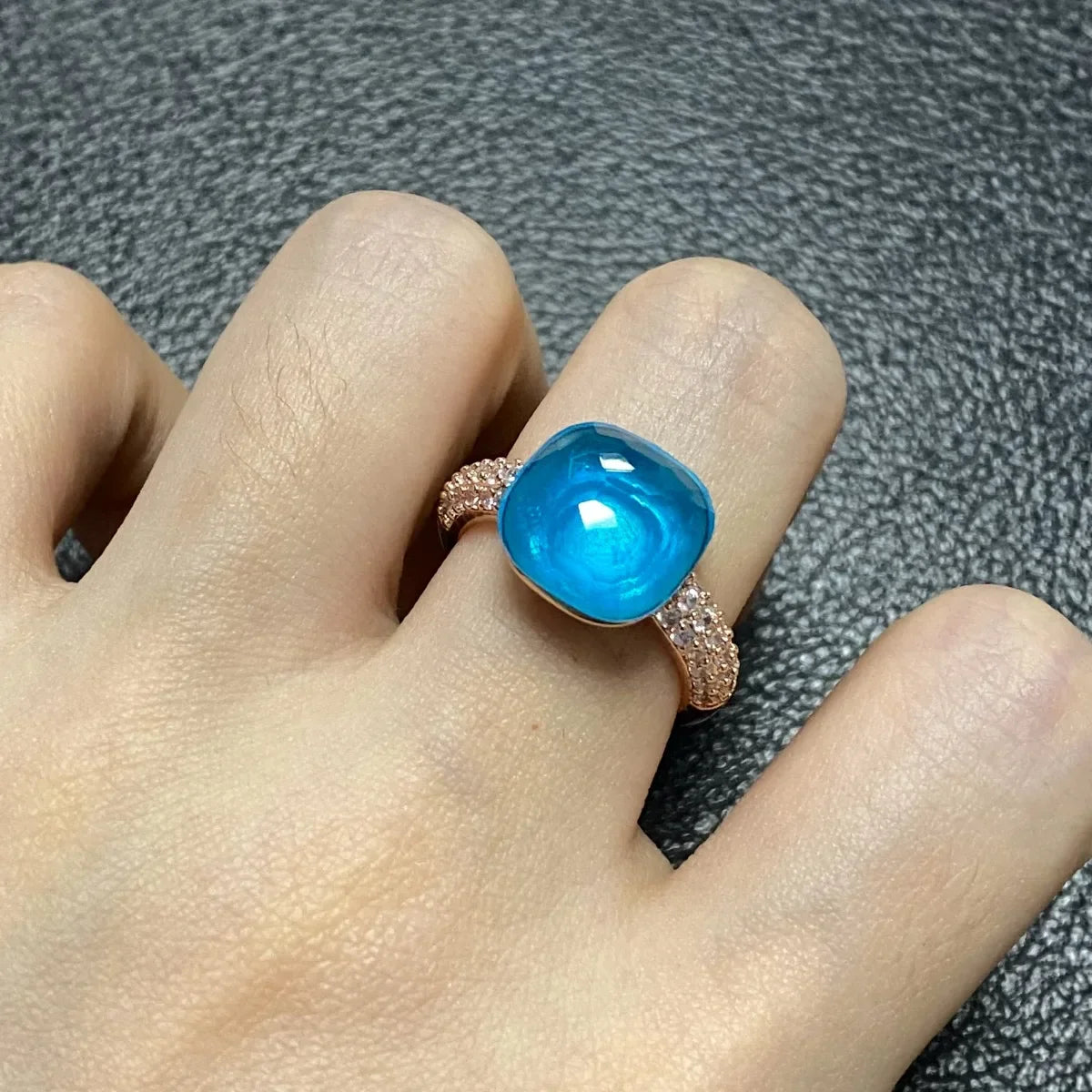 Original Design Pink Crystal Zircon Ring Candy Style Flat Ring for Women Wedding Party Fashion Jewelry Gift