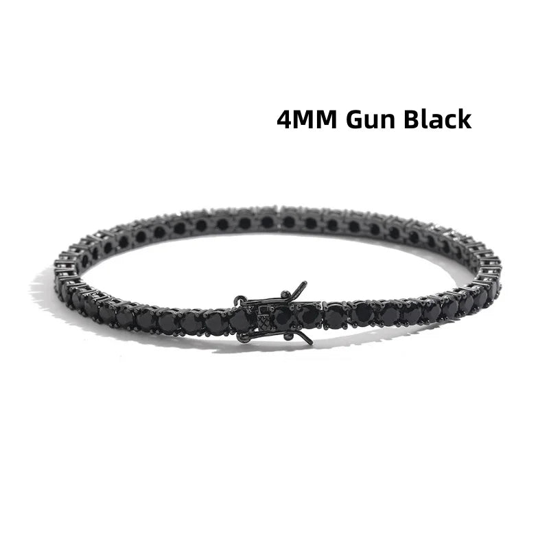 100% Real S925 Sterling Silver Plated 18K Gold 5A Grade Zircon Black Tennis Bracelet for Men and Women Fashion Exquisite Jewelry