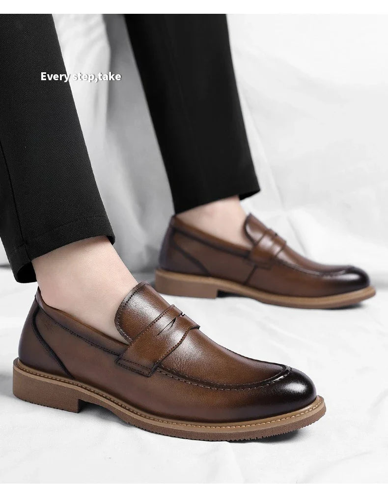 British Style Business Casual Shoes for Man Spring Autumn New Designer Leather Shoes Male Solid Color Men's Dress Elegant Shoe