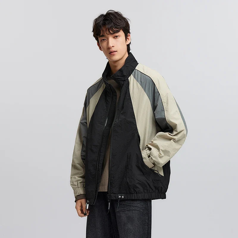 Jacket Men American Vintage Sports Style Outerwear 2025 Spring New Outdoor Color-blocked Top Loose