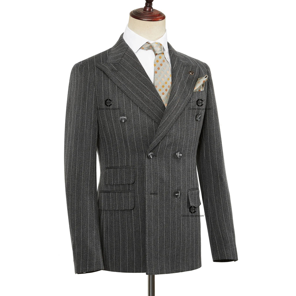 2024 New Double-Breasted Stripe Suits for Men Slim Fit 2 Piece Set Blazer Pants Office Smart Casual Wedding