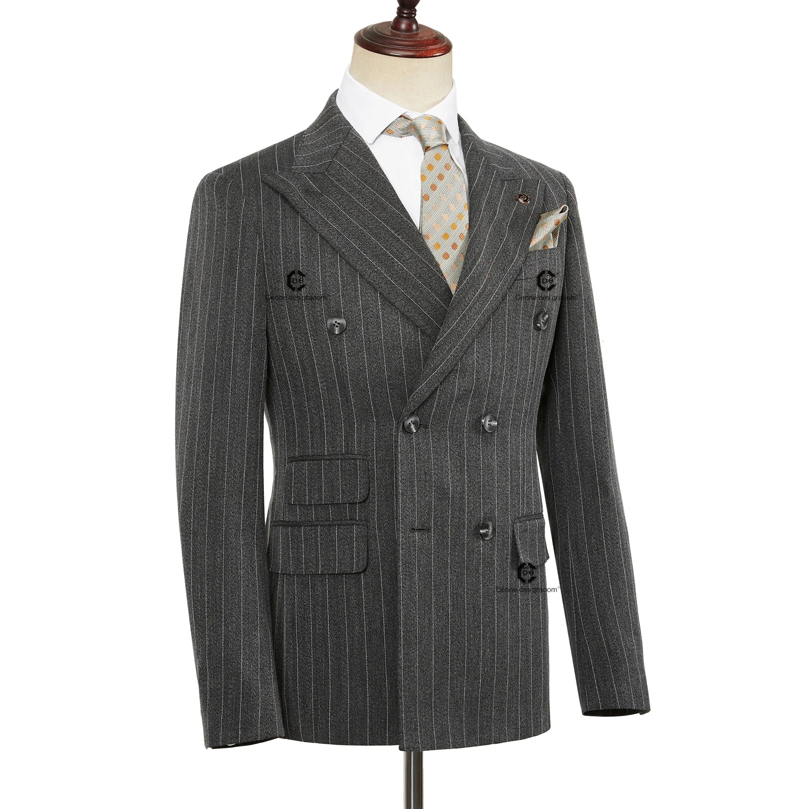 2024 New Double-Breasted Stripe Suits for Men Slim Fit 2 Piece Set Blazer Pants Office Smart Casual Wedding