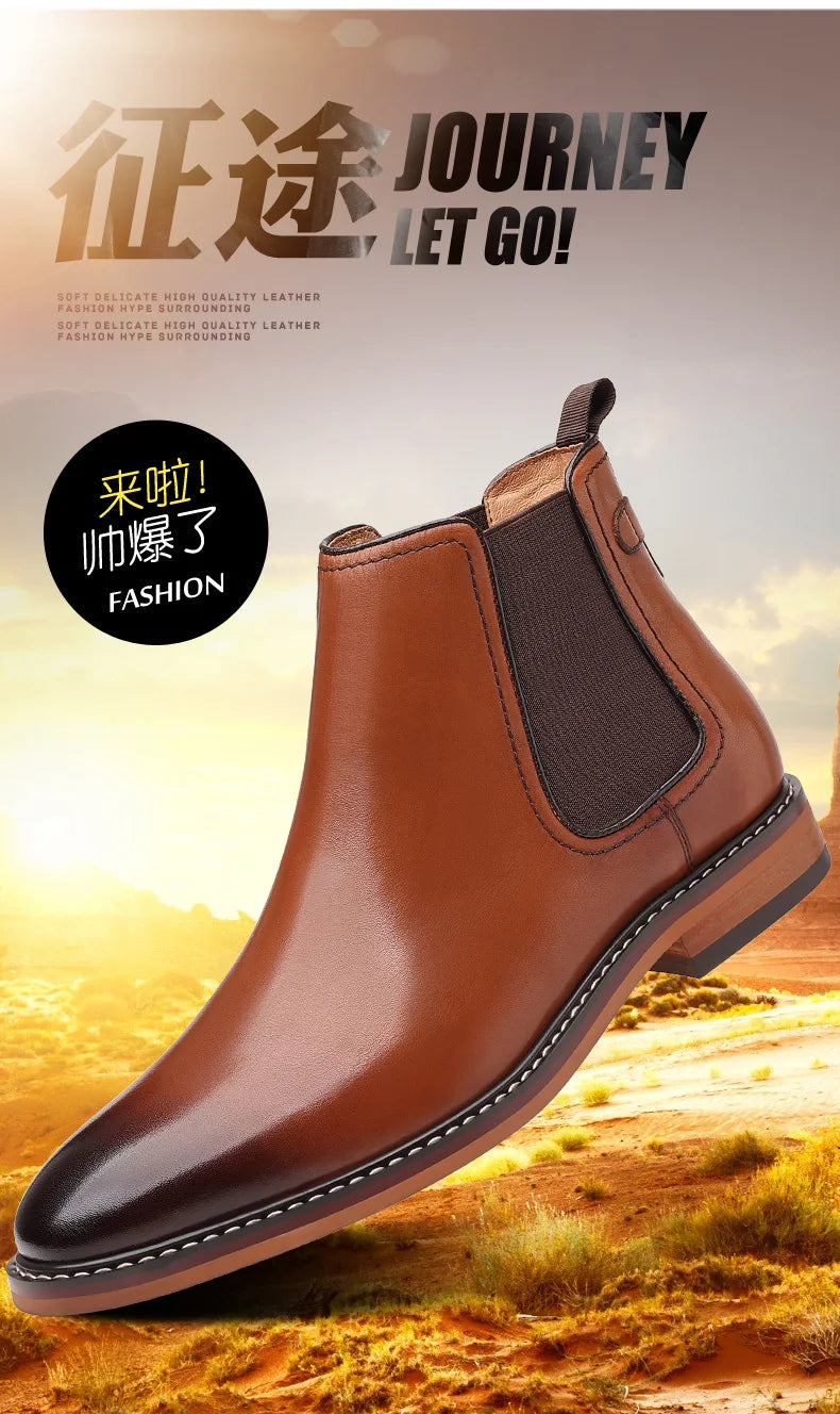 Brand Men's Chelsea Boots Genuine Cow Leather Handmade Boot Shoes Work Shoes For Formal Dress Wedding Business Party New