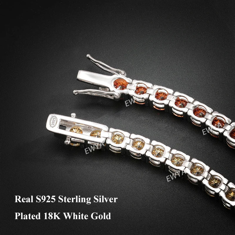 GRA Certified Tangerine Blue Full 3/4/5/6.5MM Moissanite Tennis Bracelet for Women Men S925 Silver 23cm Link Bracelets Gift