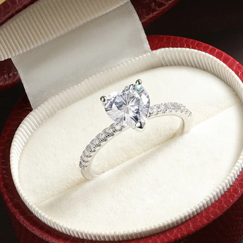D VVS1 1-2ct Heart Moissanite Engagement Ring 925 Sterling Silver Plated 18k White Gold Diamond Promise Rings for Women