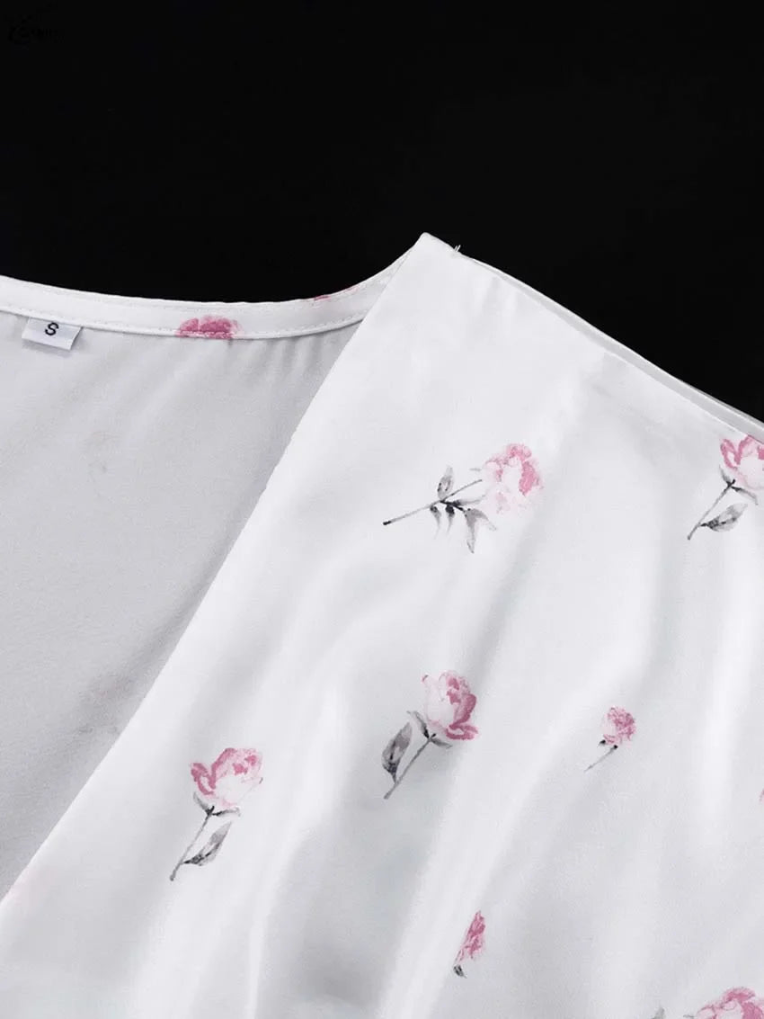 Casual White Print Dresses For Woman Fashion V-Neck Batwing Sleeve Dresses Elegant Straight Floor-Length Dress Streetwear