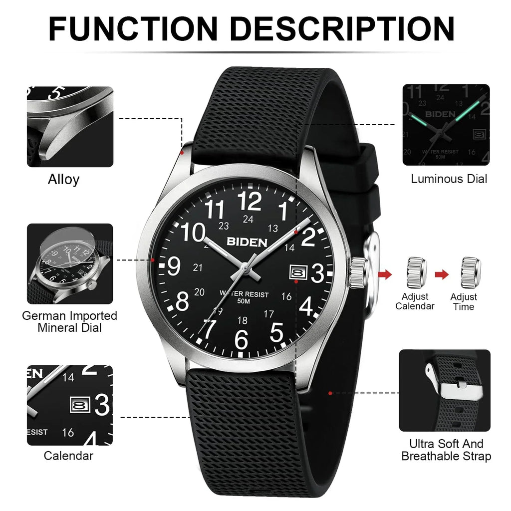 Men's Watch Simulated Quartz Sports Men's and Women's Watch 30 Waterproof Second Hand Luminous Easy to Read Dial
