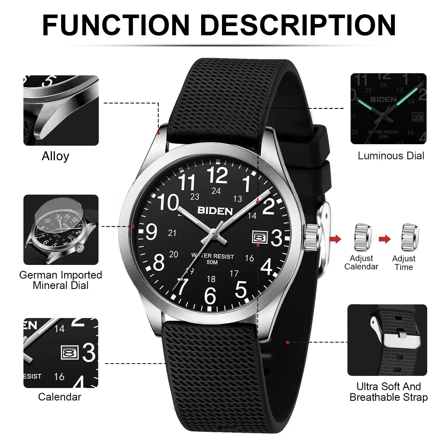 Men's Watch Simulated Quartz Sports Men's and Women's Watch 30 Waterproof Second Hand Luminous Easy to Read Dial