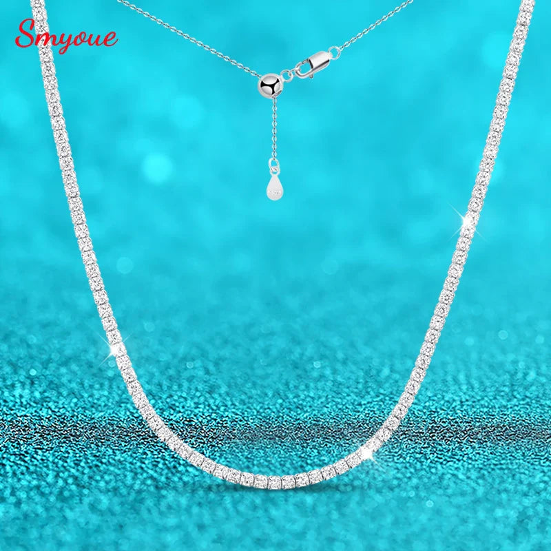 Each 2mm All Zircon/moissanite Tennis Necklace for Women Man Adjustable Choker Chain 100% 925 Sterling Silver Jewelry