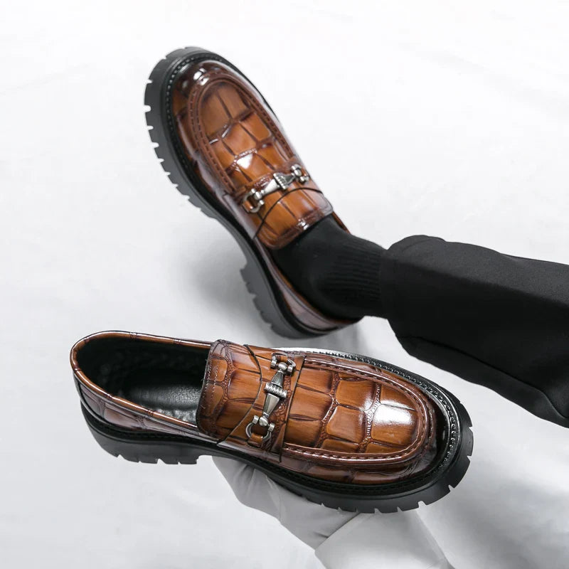 Men's Retro Platform Loafers – Vintage Casual Leather Slip-On Shoes EU 40–48