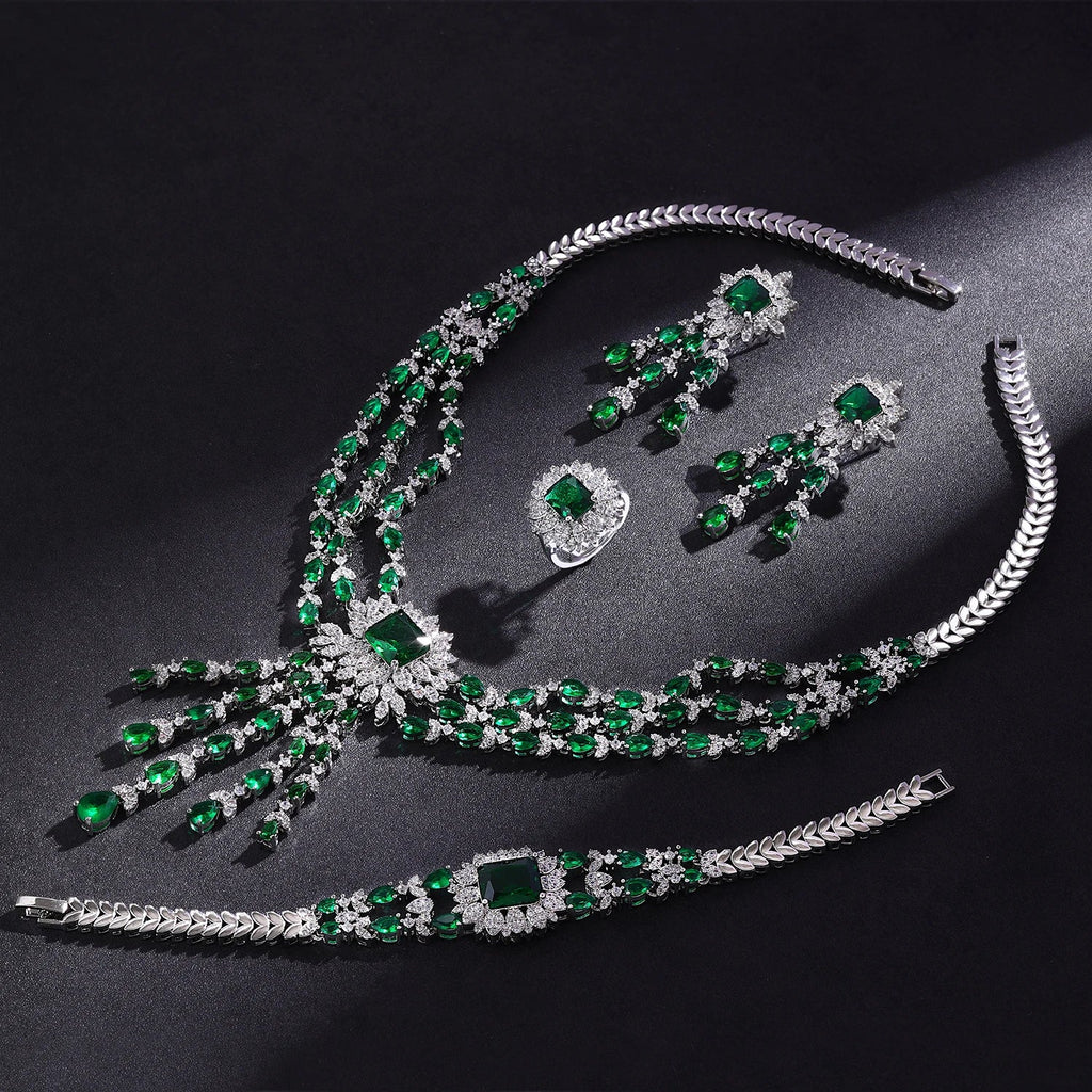 2024 Bridal Zirconia Full Jewelry Sets For Women Party 4pcs Luxury Dubai Nigeria CZ Crystal Wedding Necklace Sets