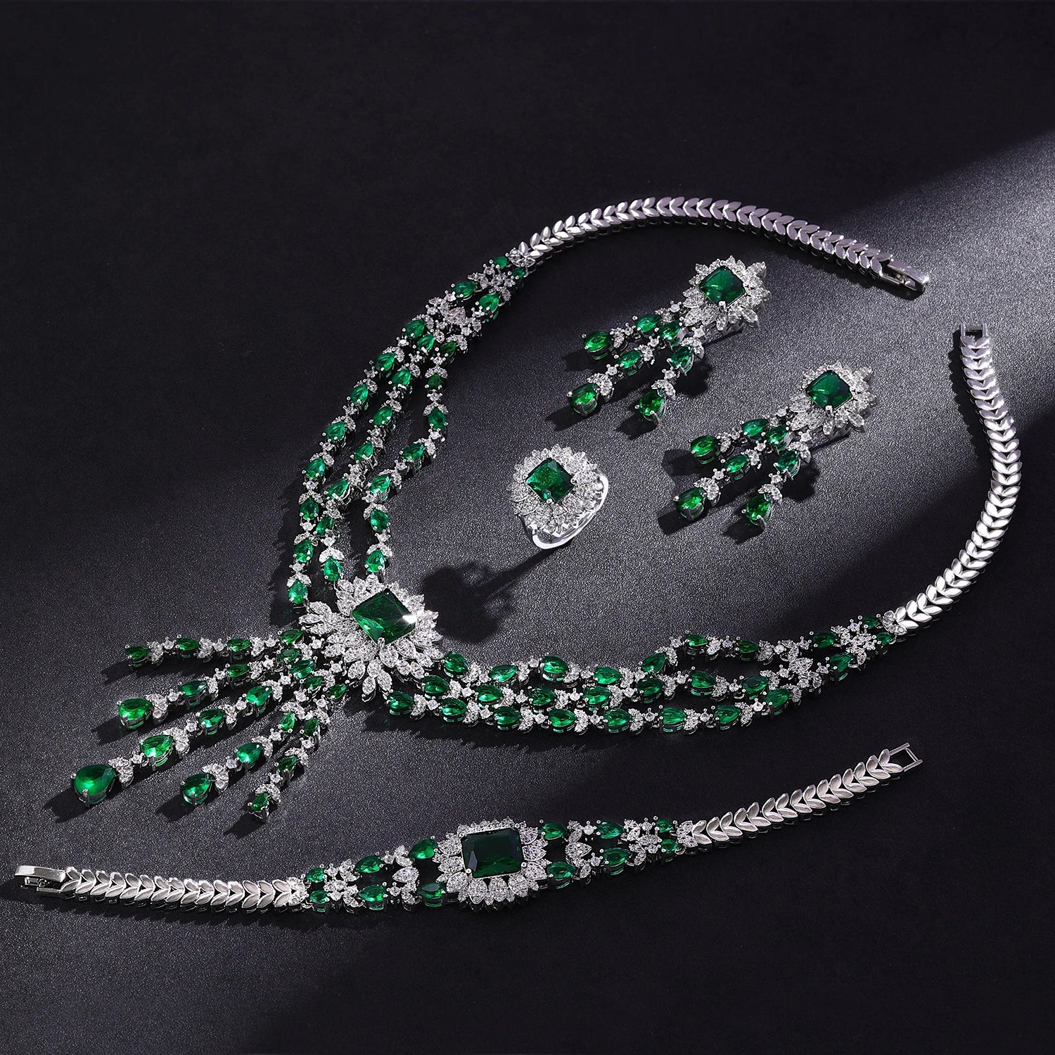 2024 Bridal Zirconia Full Jewelry Sets For Women Party 4pcs Luxury Dubai Nigeria CZ Crystal Wedding Necklace Sets