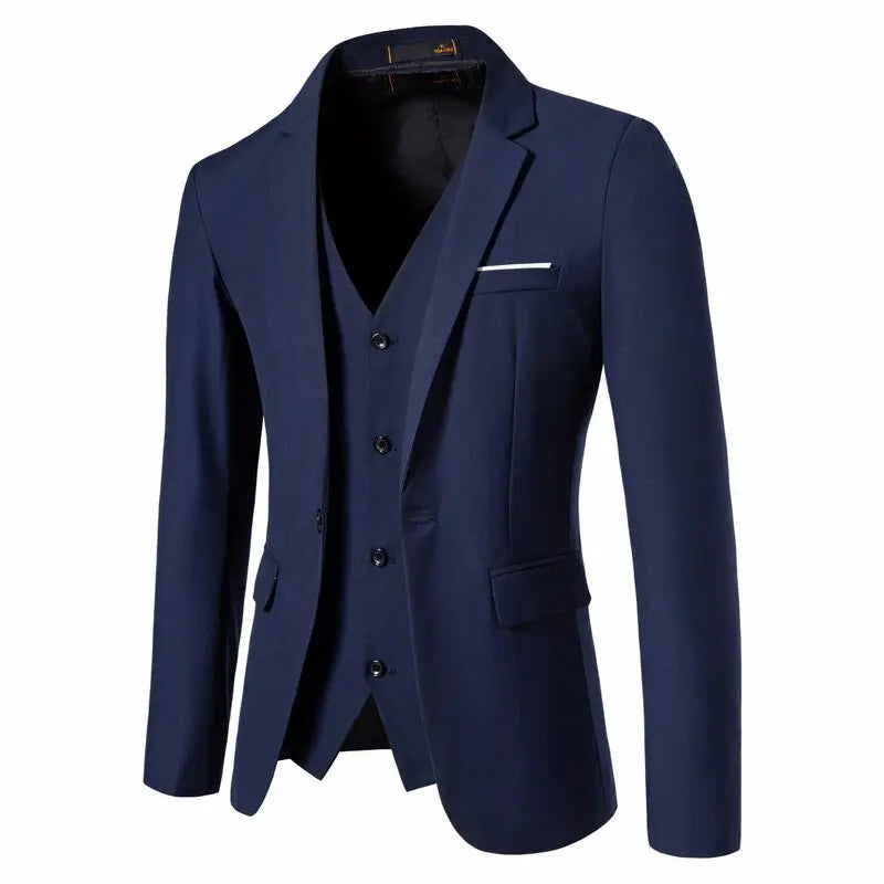 Suit Men's (Blazer+ Vest + Trousers) Fashionable Business Solid-color Wedding British-style Workwear, Casual Performance Suit