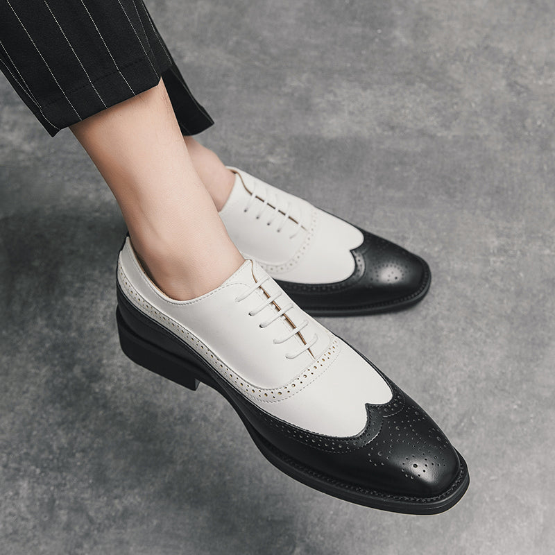 Men Wingtip Detail Dress Shoes, Business Two Tone Oxford Shoes For Wedding party