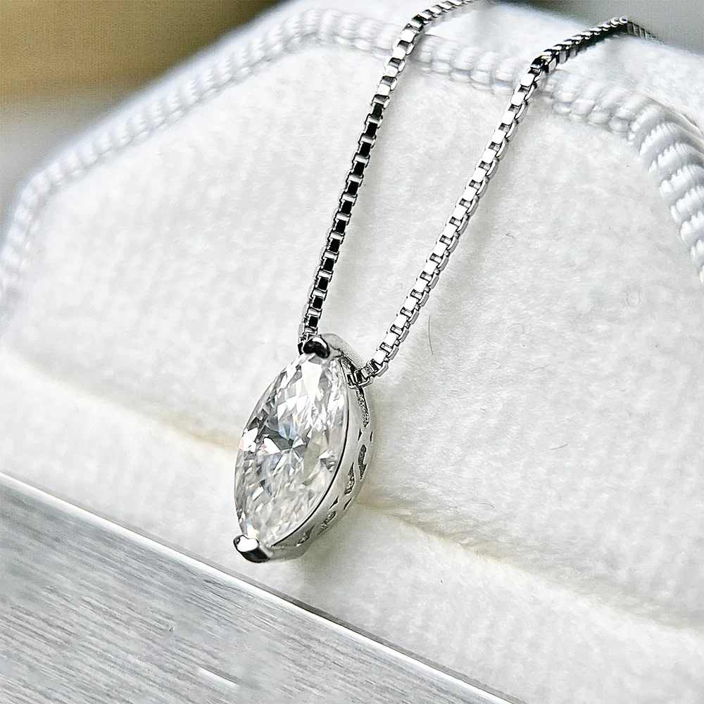1CT Marquise Moissanite Pendant Neckalce 925 Sterling Silver Plated Gold Water Drop Diamond Necklaces Certified For Women Daily