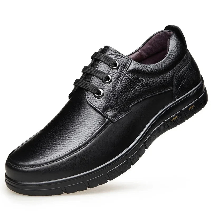 Men PU leather Casual Shoes Soft Sole Lace-up Luxury Brand Middle-aged Old Man Dad Lightweight Loafers Shoes  Zapatillas