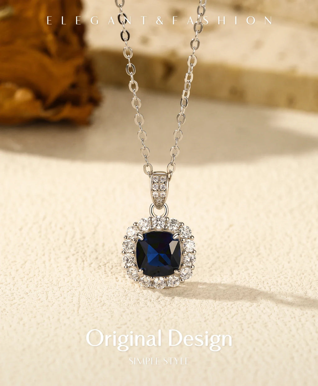 925 Sterling Silver Elegant Luxury Geometric Royal Blue Zirconia Pendant Necklaces For Women Anniversary Fine Jewelry