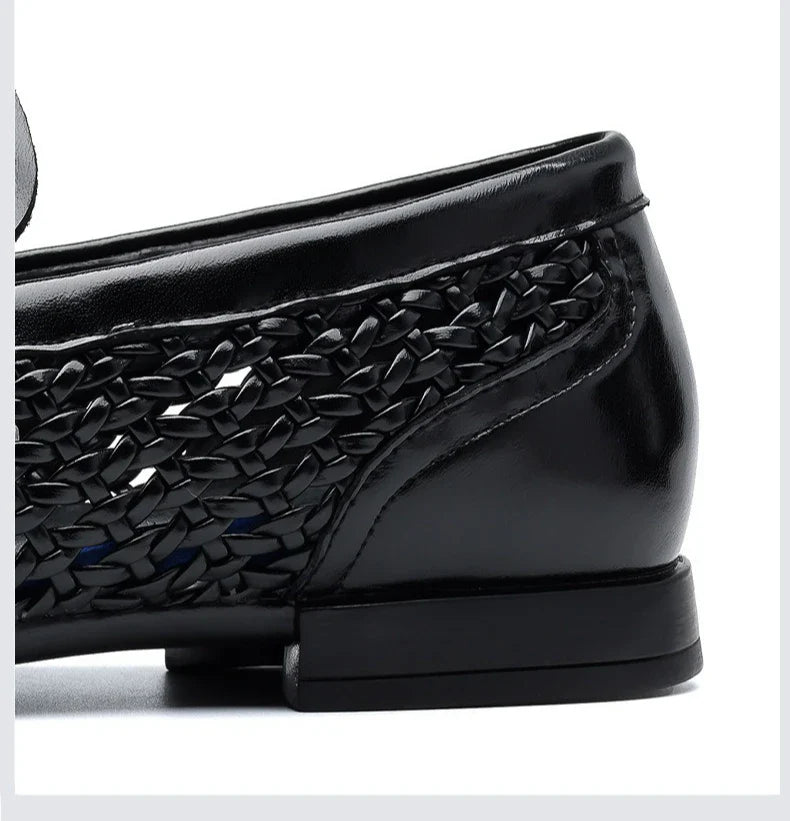 2026 Summer New Hallow Leather Shoes for Man Black Woven Breathable Elegant Shoes Man Fashion Business Loafers Male