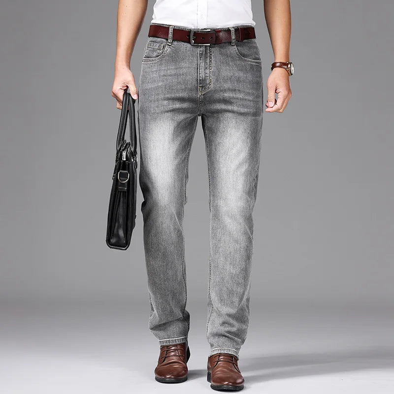 Spring/Summer 2023 Men's Gray Frayed Thin Jeans Classic Style Business Fashion Cotton Denim Stretch Pants Male Brand Trousers