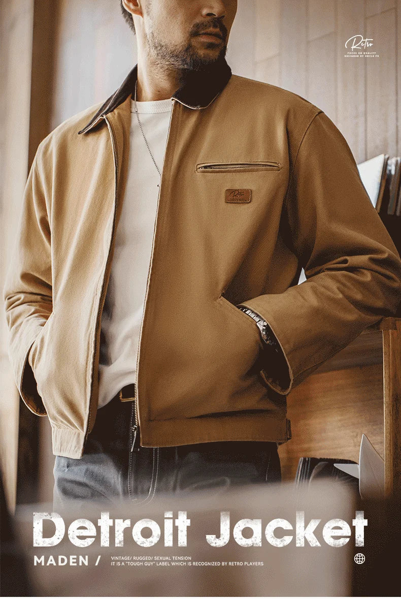 Retro Interstellar Same Style J001 Jacket Canvas Detroit Hunting Jacket Heavyweight Pocket Work Jacket Lapel Collar Coat