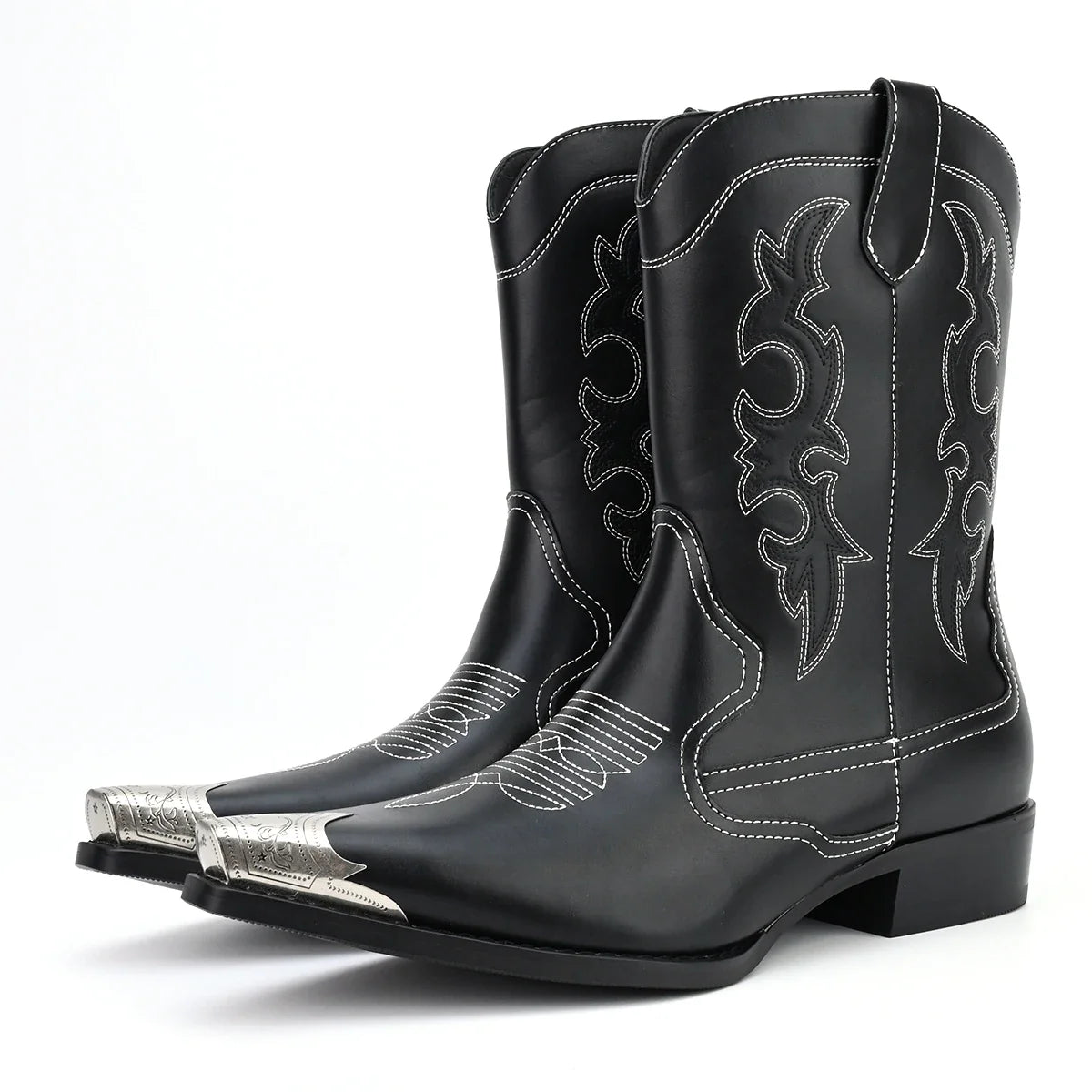 Men's Retro Casual Embroidered Pointed Cowboy Boots Metal Head Men's Boots