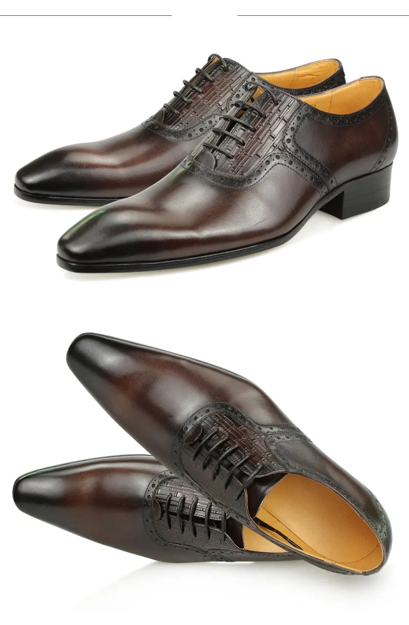 Mens Oxfords Shoes Business Lace-up Leather Office Brogue Pointed Formal Dress Wedding Party Shoe for Coffee Black Plus Size