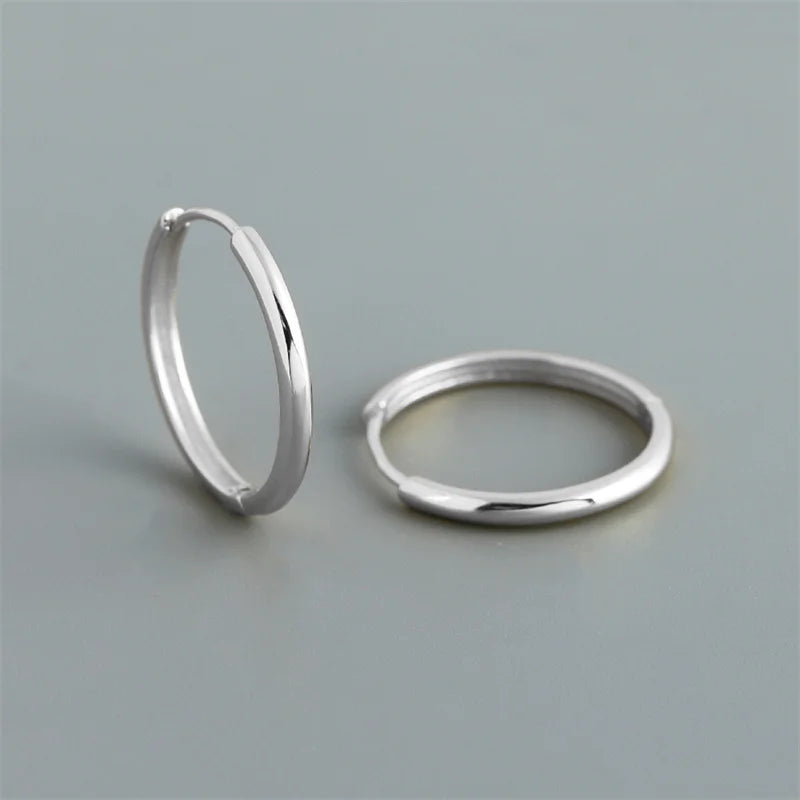 925 Sterling Silver Simple Matte Bohemian Round Ear Buckle for Women Punk Unisex Rock Hoop Earring Jewelry Accessories