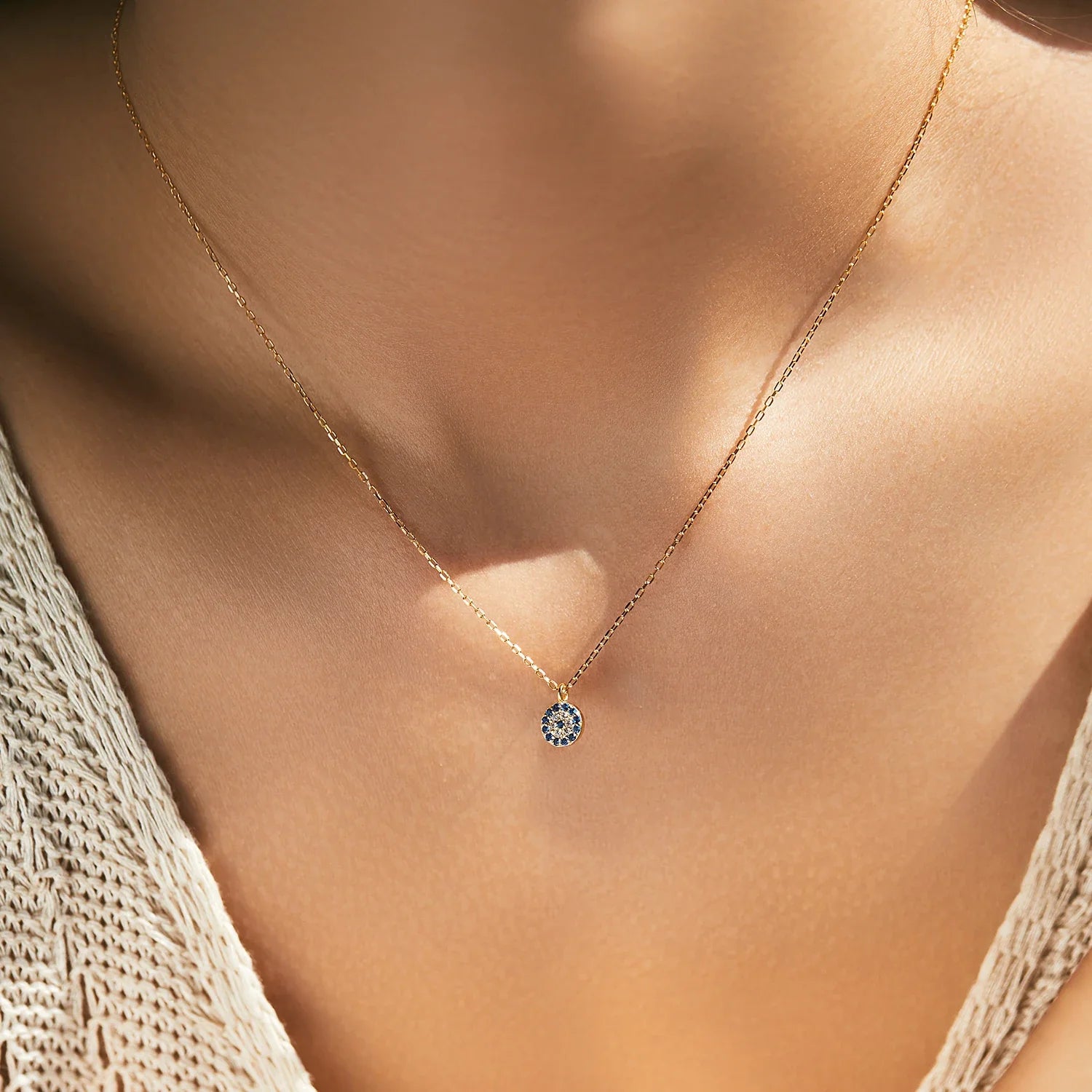 Blue Eye Necklace 925 Sterling Silver Zirconia Eyes Pendant Necklaces Trendy Link Chain Jewelry Gifts For Women Girls