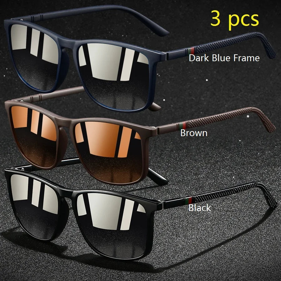 3 PCS Fashion Vintage Check Square Sunglasses Men WomenDriving Fishing Luxury Brand Designer Sun Glasses Retro UV400  Eyewear