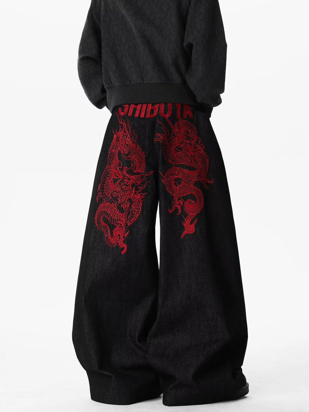 American retro embroidered pattern hip-hop jeans suitable for both men and women Y2K street cool floor length wide leg pants